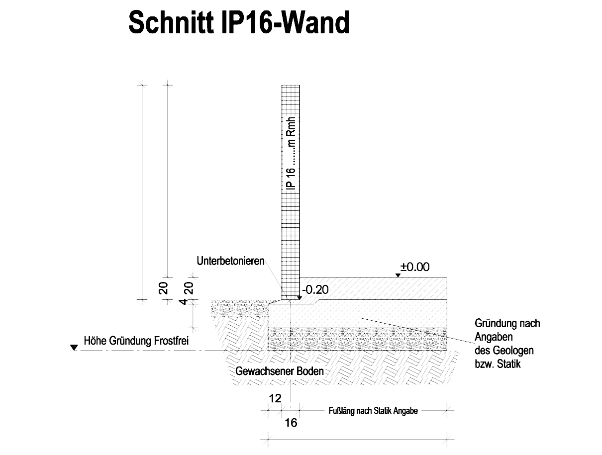 Schnittzeichnung IP16-Stützwand